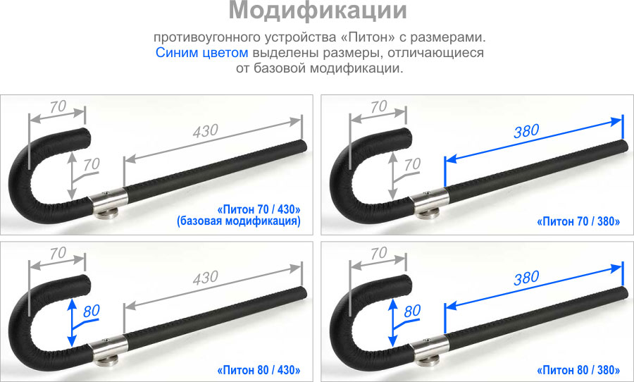 Модификации механического противоугонного устройства Питон.